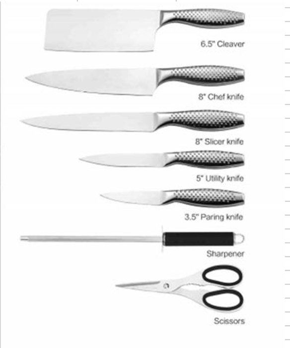 Stainless Steel 8pcs Kitchen Knife Set with Block