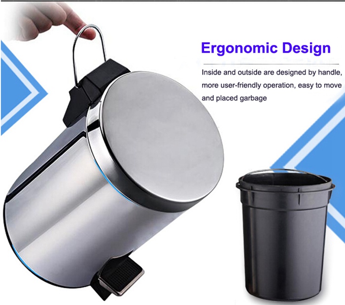 3L 5L 12L Stainless Steel Foot Pedal Trash Can