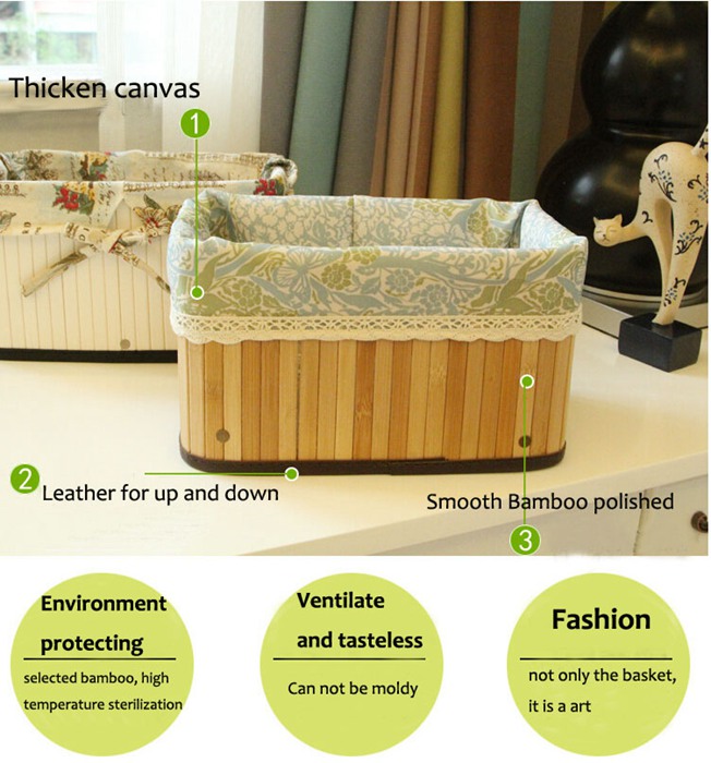 Bamboo Storage Basket With Fabric
