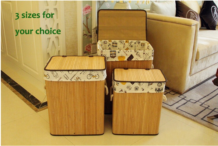 Eco-Friendly Fashion Design Bamboo Laundry Storage Basket With Fabric Liner