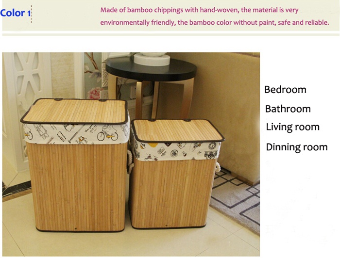 Eco-Friendly Fashion Design Bamboo Laundry Storage Basket With Fabric Liner