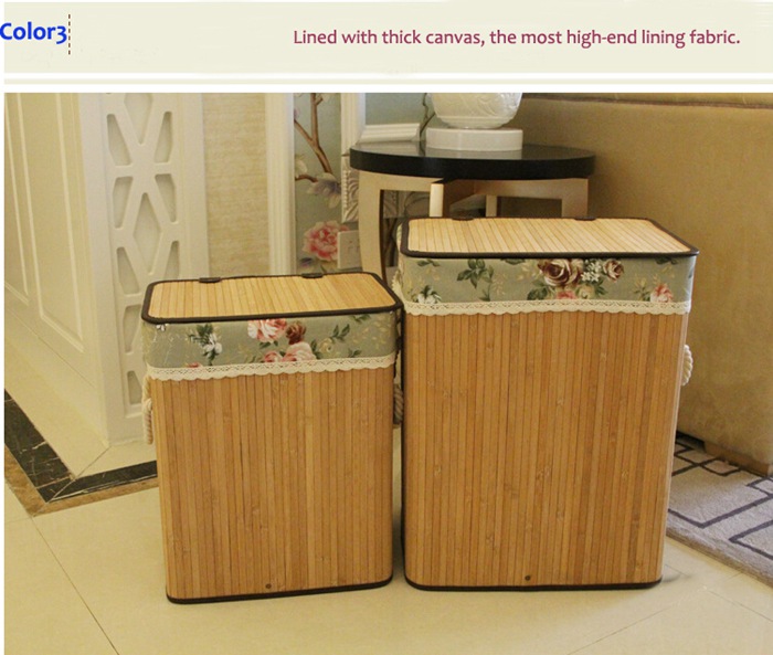 Eco-Friendly Fashion Design Bamboo Laundry Storage Basket With Fabric Liner