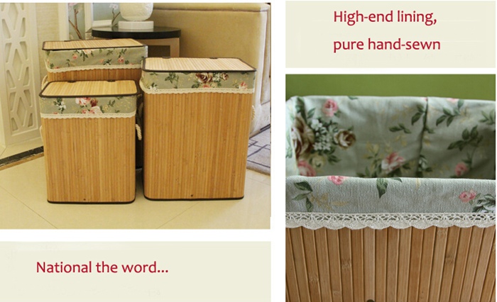 Eco-Friendly Fashion Design Bamboo Laundry Storage Basket With Fabric Liner