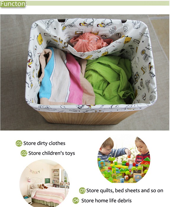 Eco-Friendly Fashion Design Bamboo Laundry Storage Basket With Fabric Liner