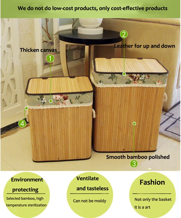 Eco-Friendly Fashion Design Bamboo Laundry Storage Basket With Fabric Liner