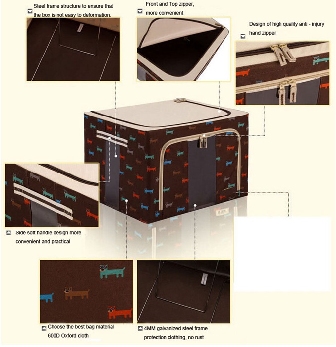 Foldable Fabric Storage Box with 600D Oxford Cloth