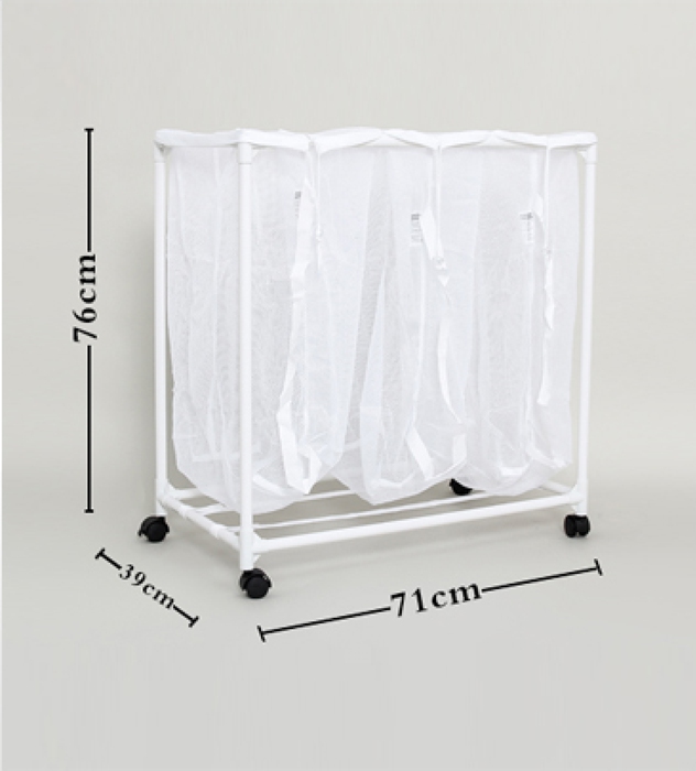 PVC Plastic Dirty Laundry Basket With Wheel And 3 Mesh Bags