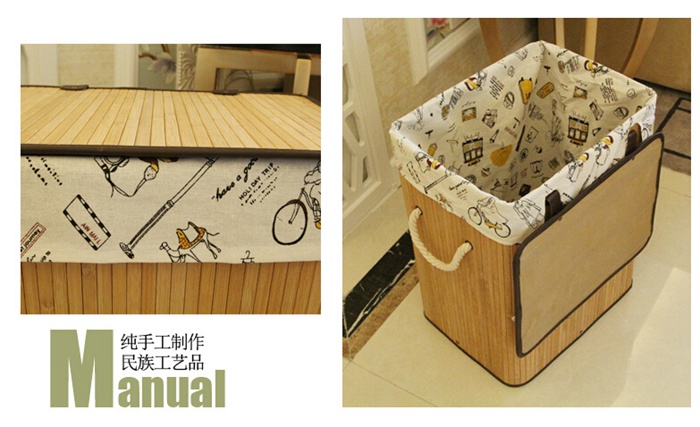 Eco-friendly Fashion Design Bamboo Laundry Storage Basket with Fabric Liner