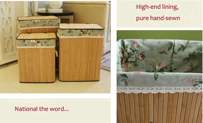 Eco-friendly Fashion Design Bamboo Laundry Storage Basket with Fabric Liner