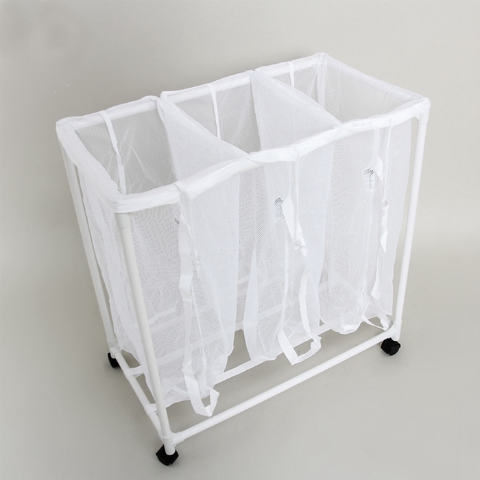 PVC Plastic Dirty Laundry Basket with Wheel and 3 Mesh Bags