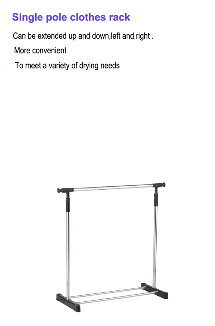 Adjustable Stainless Steel Single Pole Clothes Drying Rack with Wheels