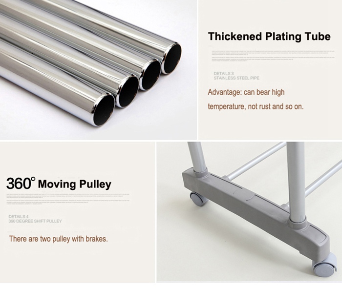 Adjustable Double-pole Clothes Drying Rack with Wheel