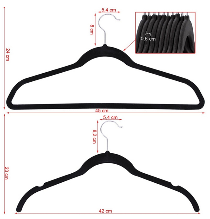 Non Slip Velvet Clothes Hanger with Notched Shoulder