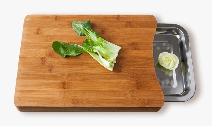 Natural Bamboo Chopping Boards with Stainless Steel Food Drawer