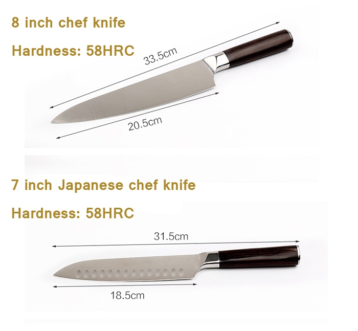 Stainless Steel 6pcs Kitchen Knife Set With Wooden Handle and Knife Block