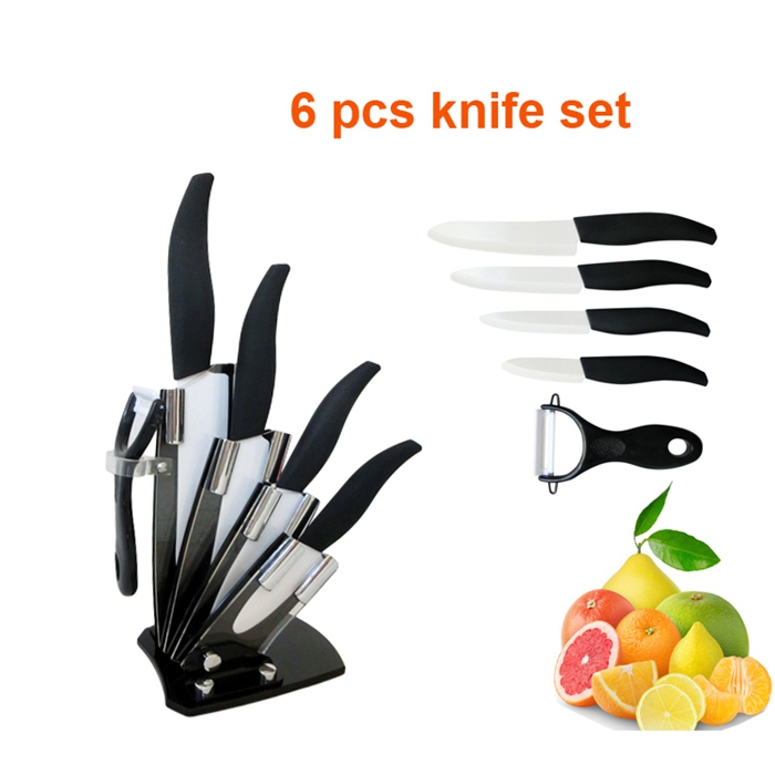 Non-Slip Handle 6 Pcs Ceramic Knife Set with Block