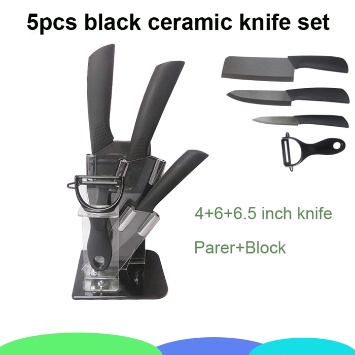 5 Pcs Black Blade Ceramic Knife Set with Block