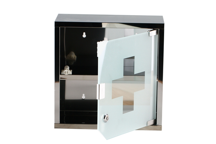 Stainless Steel 2 Layers Medicine Storage Box with Lock and Glass Door