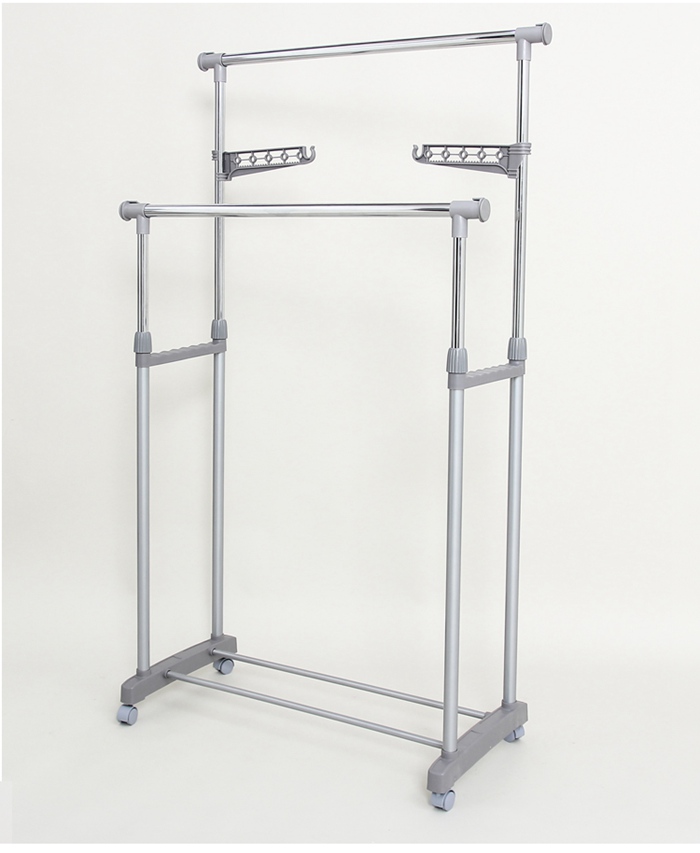 Adjustable Double-pole Clothes Drying Rack with Wheel