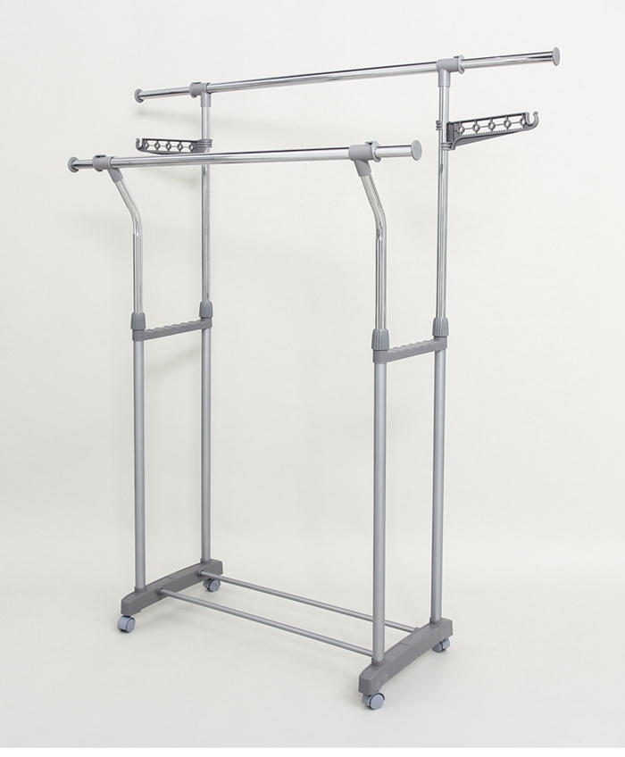 Adjustable Double-pole Clothes Drying Rack with Wheel