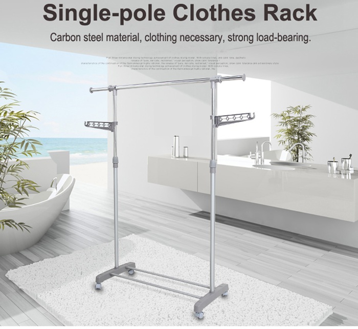 Extendable Single-pole Clothes Drying Rack with Wheel