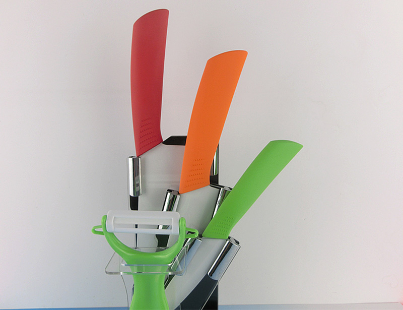 Non-Slip Handle 5 Pcs Color Full Ceramic Knife Set with Block