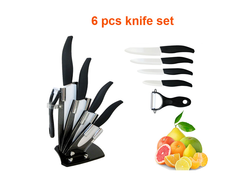 Non-Slip Handle 6 Pcs Ceramic Knife Set with Block