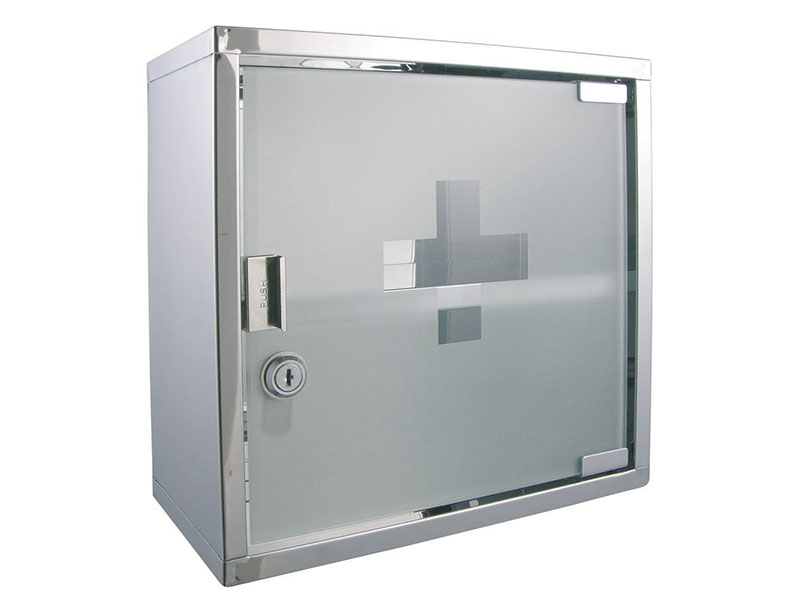 Stainless Steel 2 Layers Medicine Storage Box with Lock and Glass Door