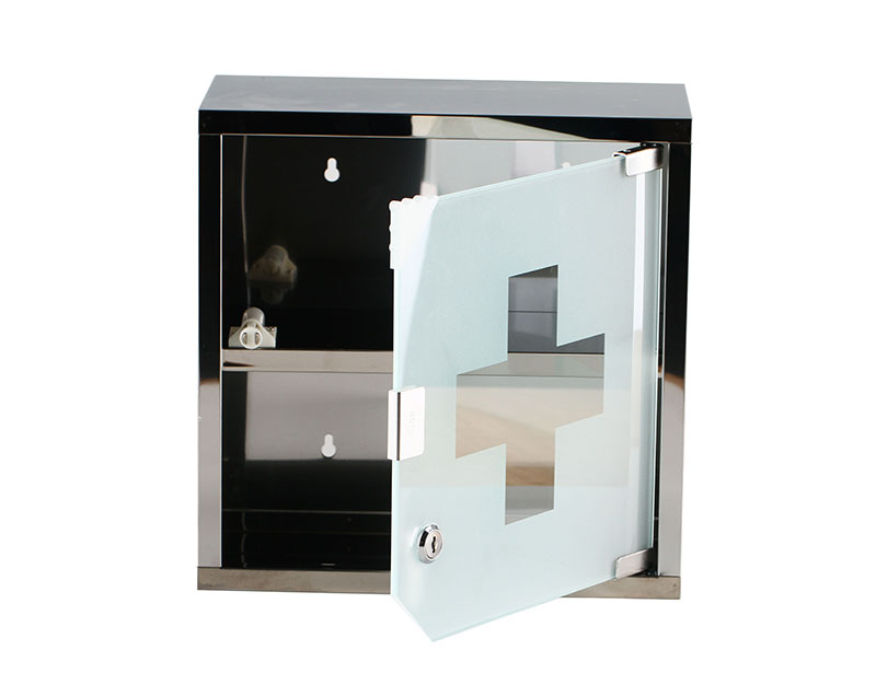 Stainless Steel 2 Layers Medicine Storage Box with Lock and Glass Door