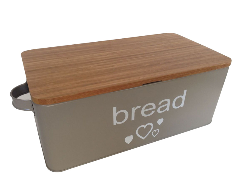 Durable Food safe Metal Bread Box with Bamboo Lid