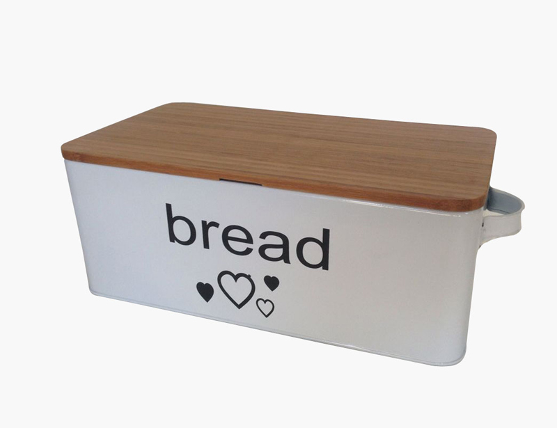 Durable Food safe Metal Bread Box with Bamboo Lid