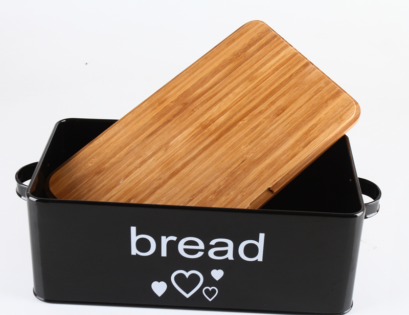 Durable Food safe Metal Bread Box with Bamboo Lid