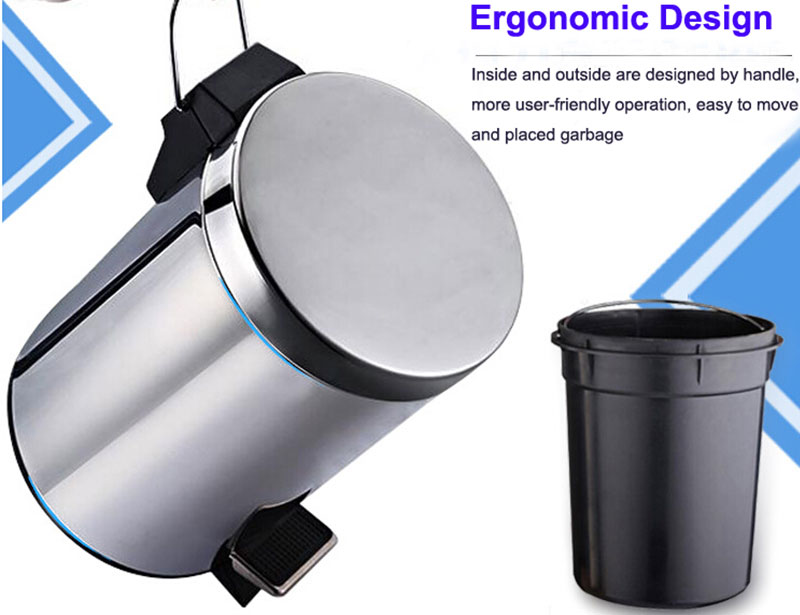 3L 5L 12L Stainless Steel Foot Pedal Trash Can