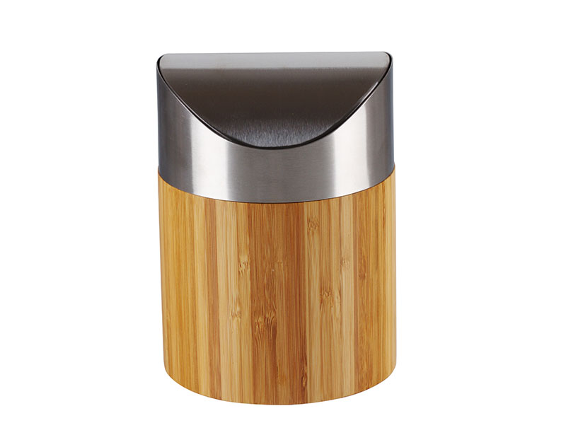 Mini Bamboo Desktop Snack Trash Bin With Lid For Home and Car