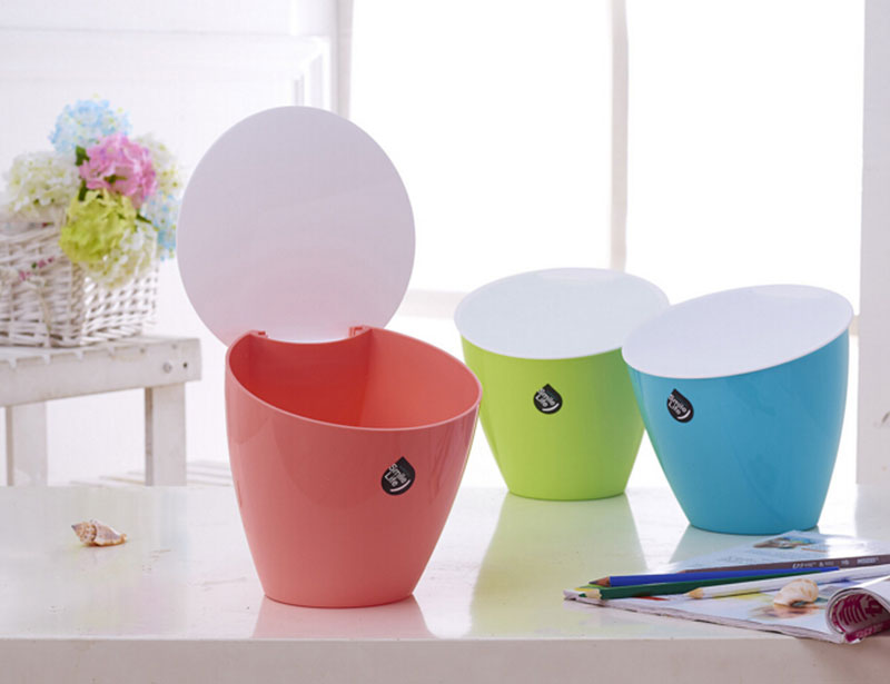  PP Wholesale Household Desktop Plastic Trash Bin with Flap Lid