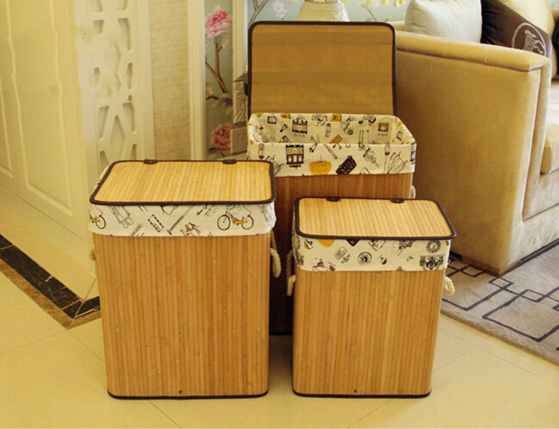 Eco-friendly Fashion Design Bamboo Laundry Storage Basket with Fabric Liner