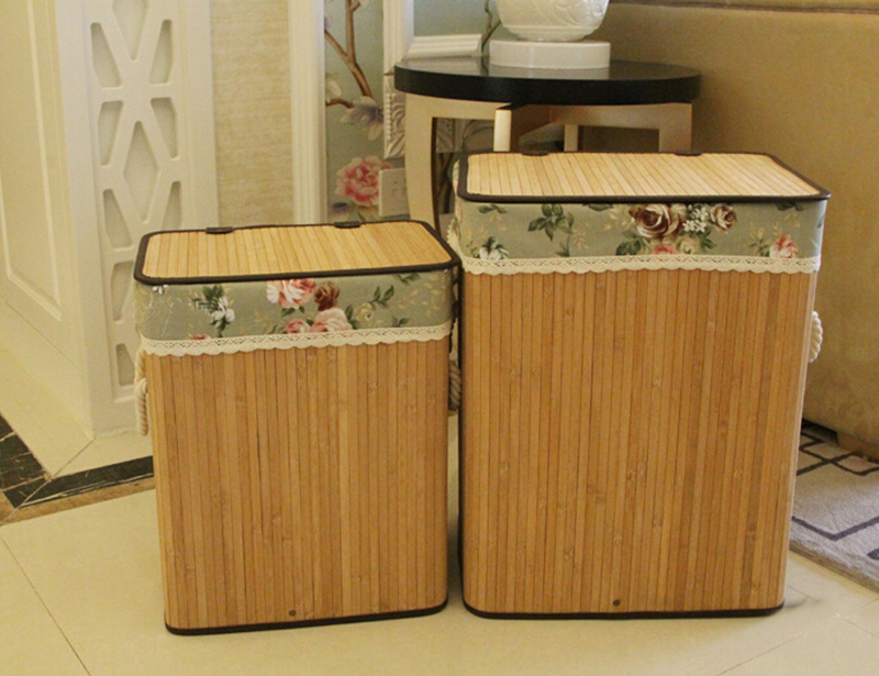 Eco-friendly Fashion Design Bamboo Laundry Storage Basket with Fabric Liner