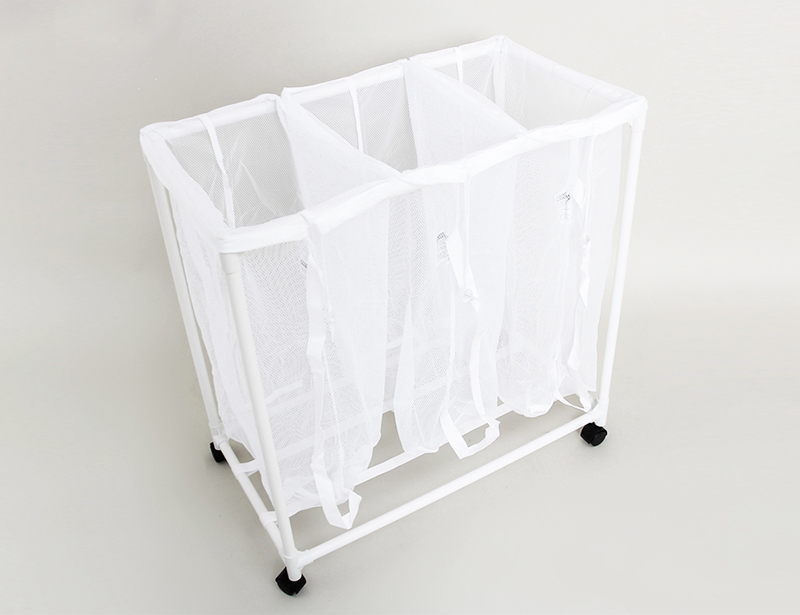 PVC Plastic Dirty Laundry Basket with Wheel and 3 Mesh Bags