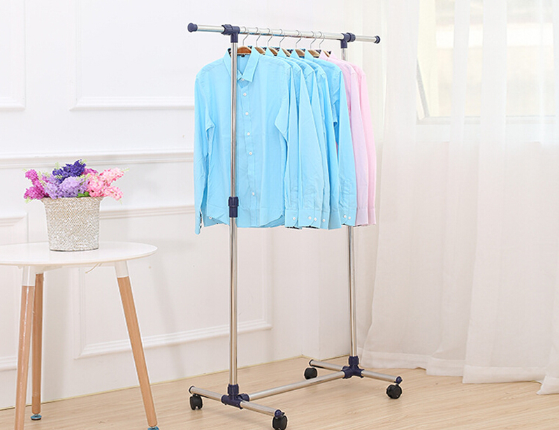 Adjustable Stainless Steel or Composite Strong Single Pole Clothes Drying Rack with Wheels