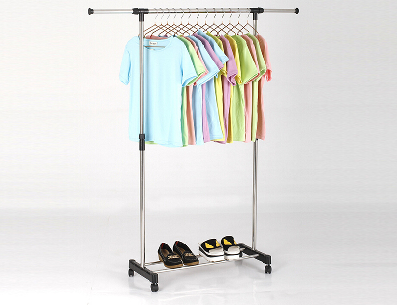 Adjustable Stainless Steel Single Pole Clothes Drying Rack with Wheels