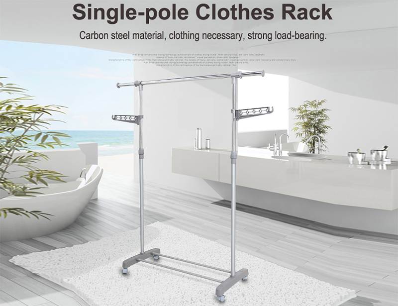 Extendable Single-pole Clothes Drying Rack with Wheel