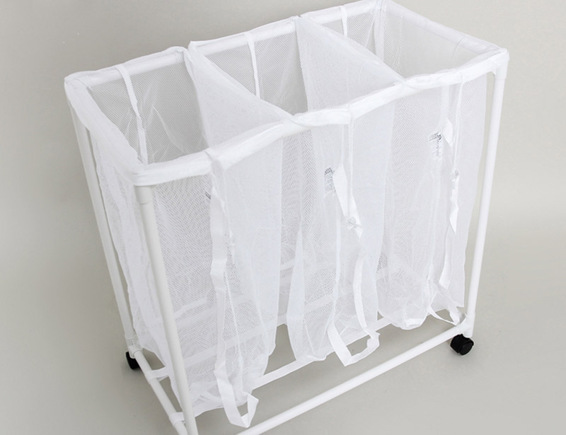 PVC Plastic Dirty Laundry Basket With Wheel And 3 Mesh Bags