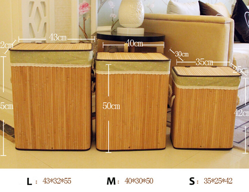 Eco-Friendly Fashion Design Bamboo Laundry Storage Basket With Fabric Liner