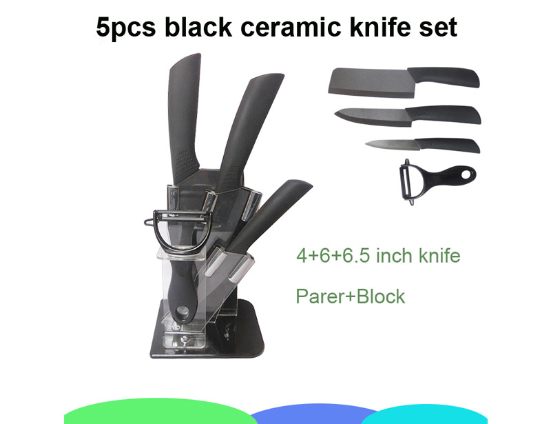  5 Pcs Black Blade Ceramic Knife Set with Block