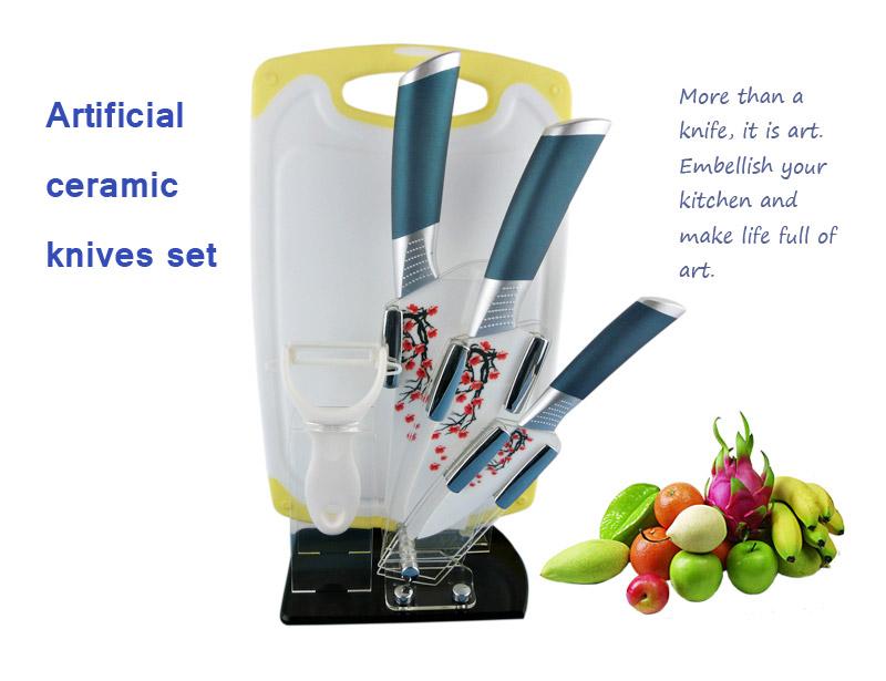 Non-Slip Handle 6 Pcs Ceramic Knife Set with Block