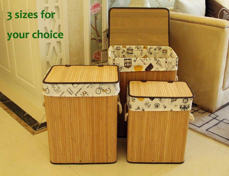 Eco-Friendly Fashion Design Bamboo Laundry Storage Basket With Fabric Liner