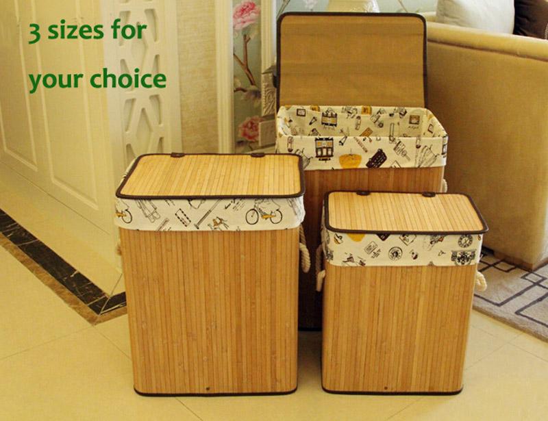 Eco-friendly Fashion Design Bamboo Laundry Storage Basket with Fabric Liner